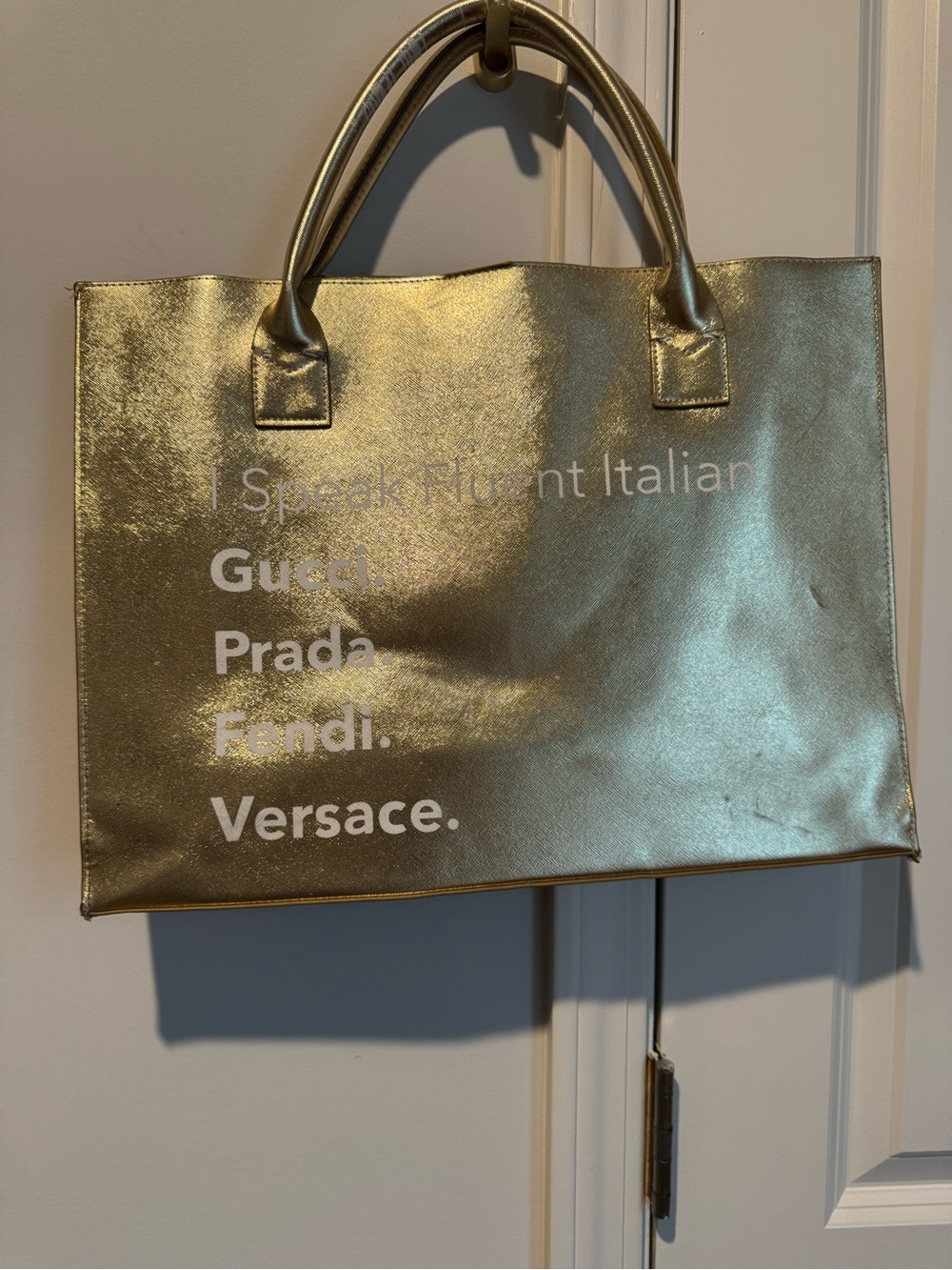 Metallic Gold Designer Logo Tote Bag